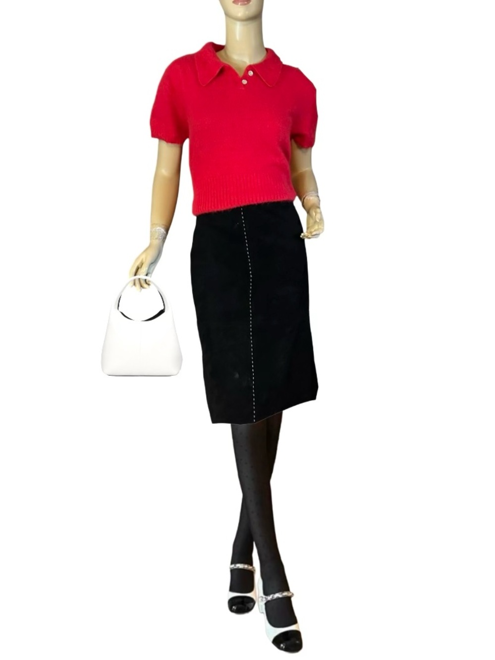 GARSON BY REM GARSON BLACK W/CONTRASTING STITCH GENUINE SUEDE MIDI SKIRT (10)